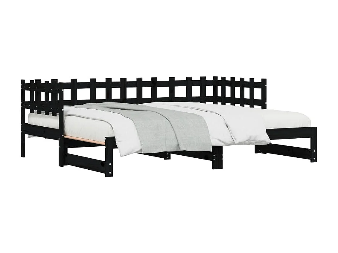 Sofá-cama de puxar 2x(80x200) cm pinho maciço preto