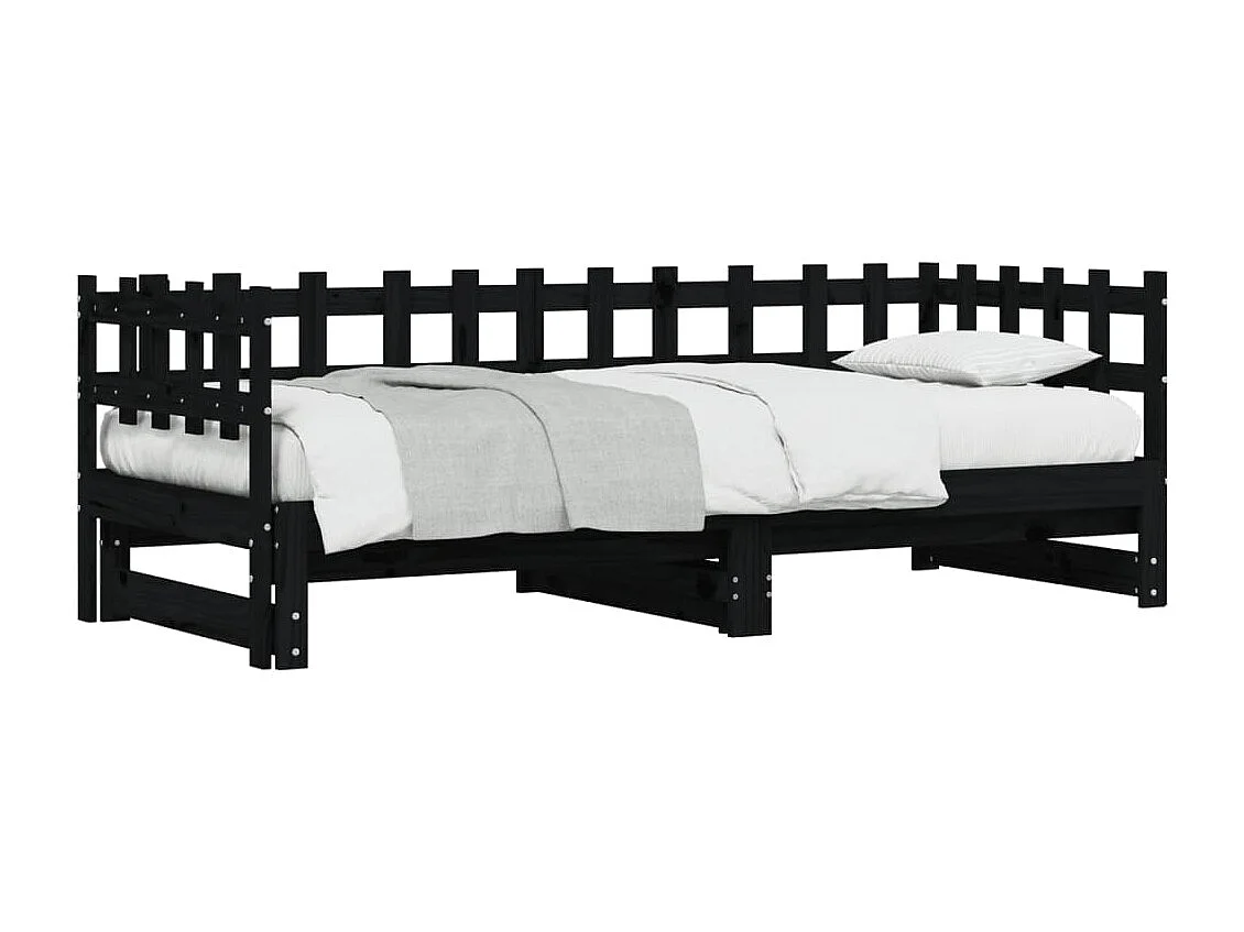 Sofá-cama de puxar 2x(80x200) cm pinho maciço preto