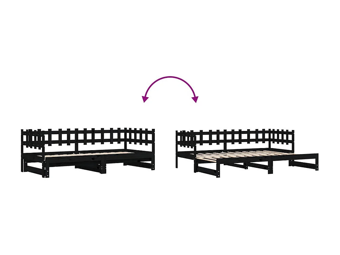 Sofá-cama de puxar 2x(80x200) cm pinho maciço preto
