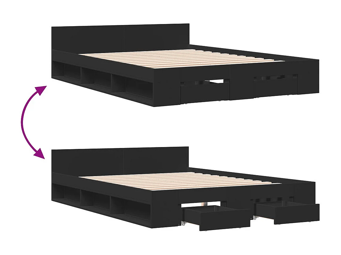 Estrutura cama c/ gavetas 120x190 cm derivados de madeira preto