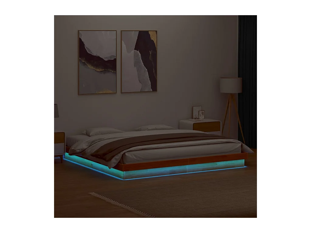 Cadre de lit à LED sans matelas 200x200 cm bois massif