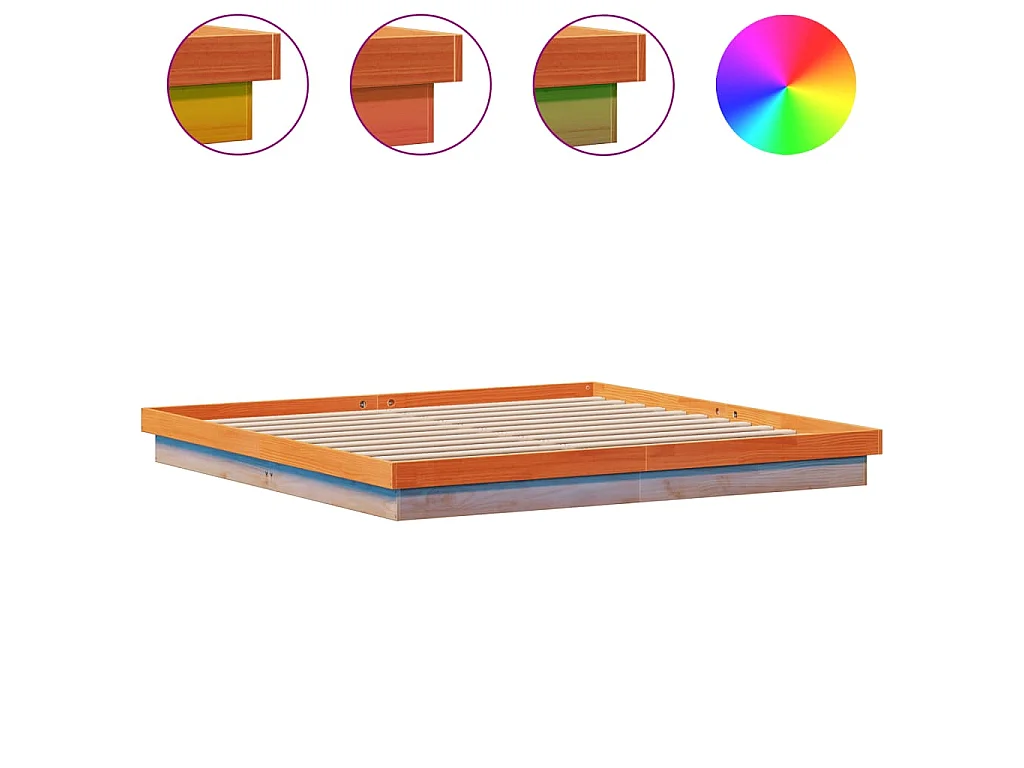 Bedframe met LED massief grenenhout wasbruin 200x200 cm
