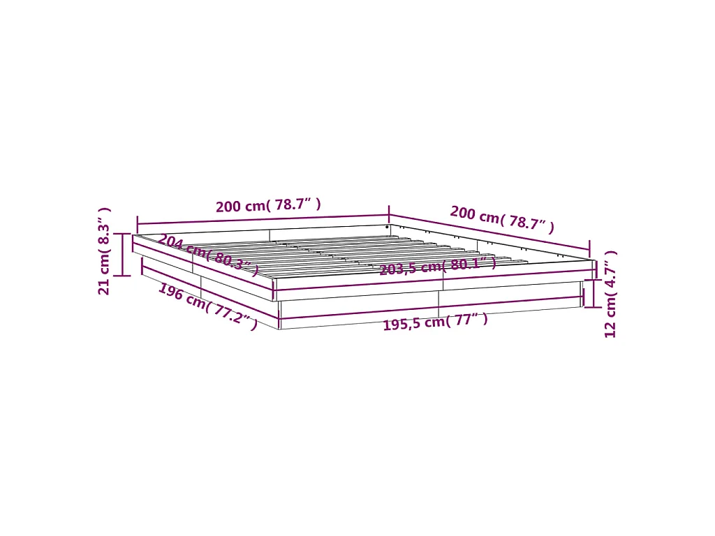 Bedframe met LED massief grenenhout wasbruin 200x200 cm