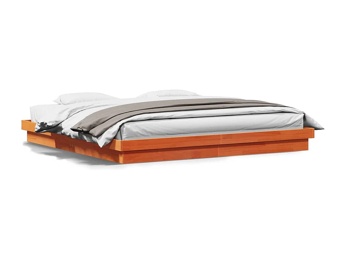 Bedframe met LED massief grenenhout wasbruin 200x200 cm