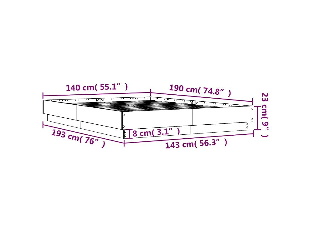 Cadre de lit sans matelas blanc 140x190 cm
