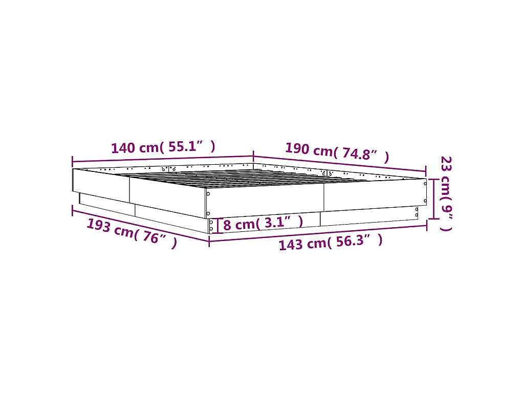 Cadre de lit sans matelas blanc 140x190 cm