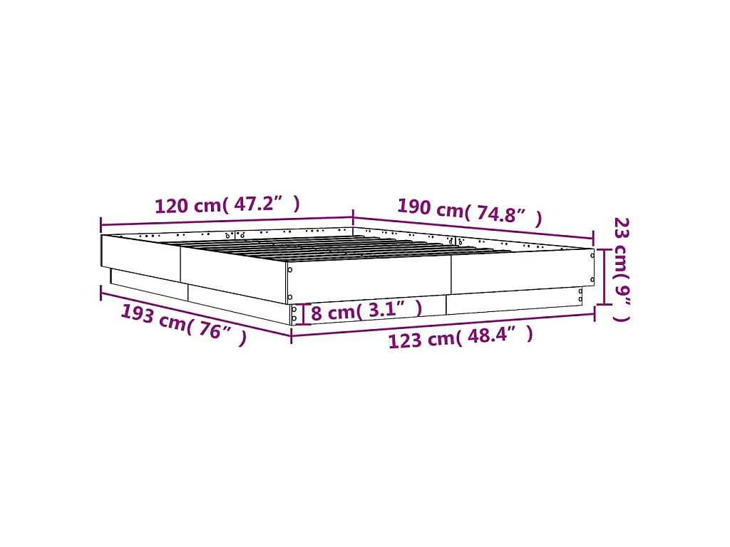 Cadre de lit sans matelas gris béton 120x190 cm