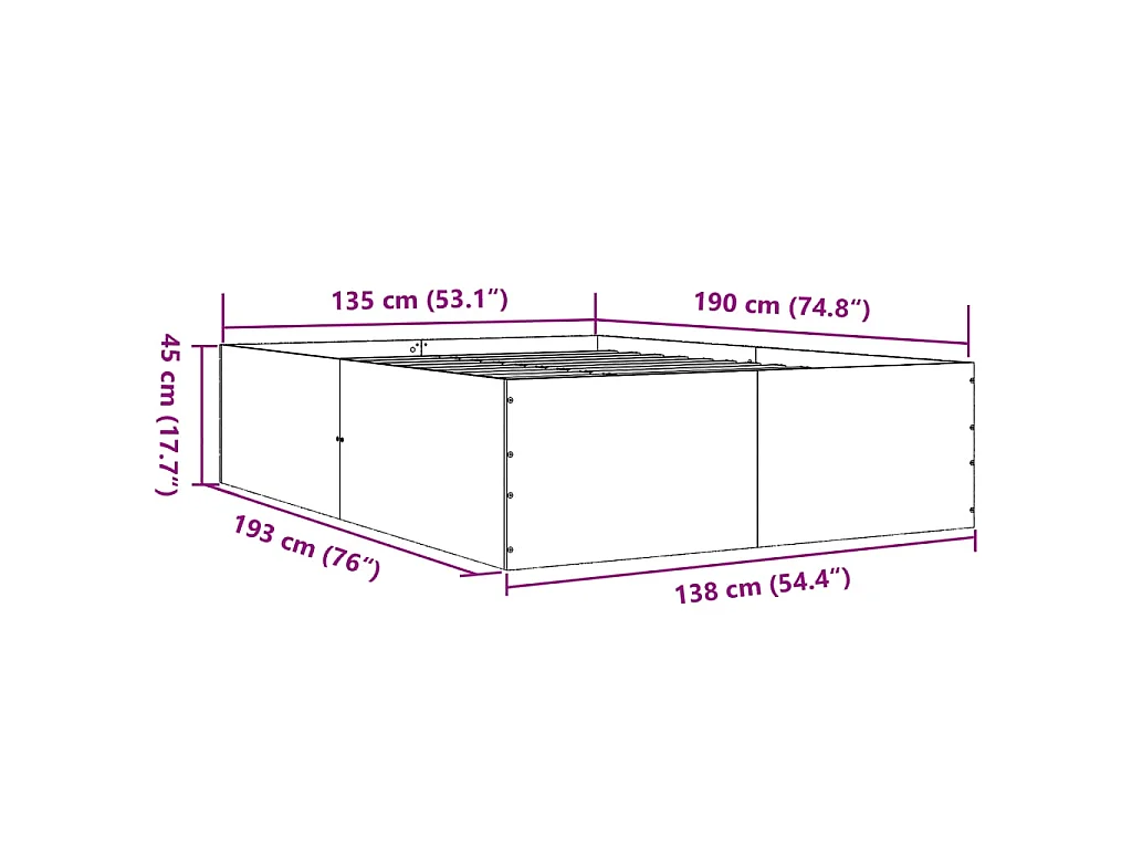 Cadre de lit sans matelas sonoma gris 135x190 cm