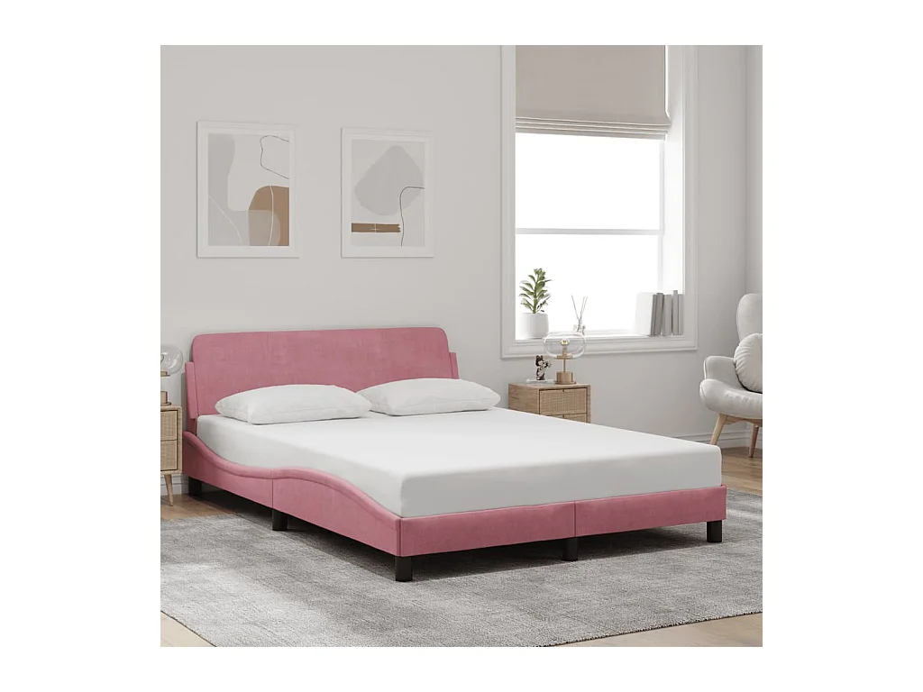 Cadre de lit et tête de lit sans matelas rose 120x200cm velours