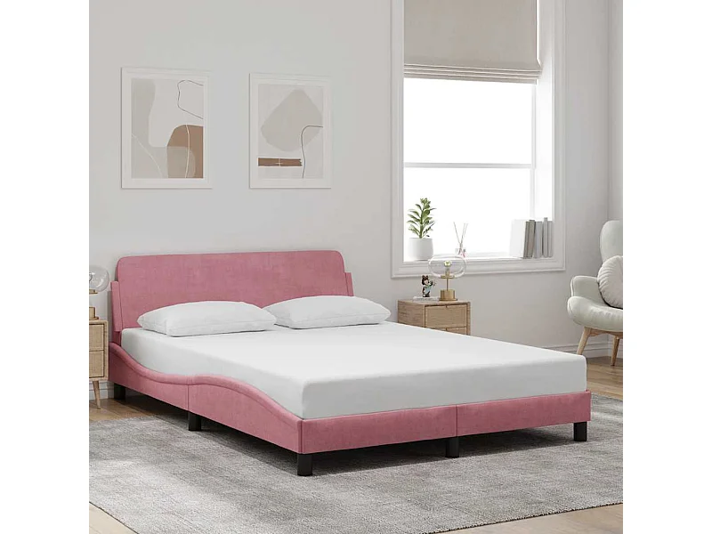Estructura de cama con cabecero Dover terciopelo rosa 120x200 cm