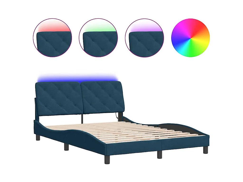 Bedframe met LED zonder matras fluweel blauw 140x190 cm