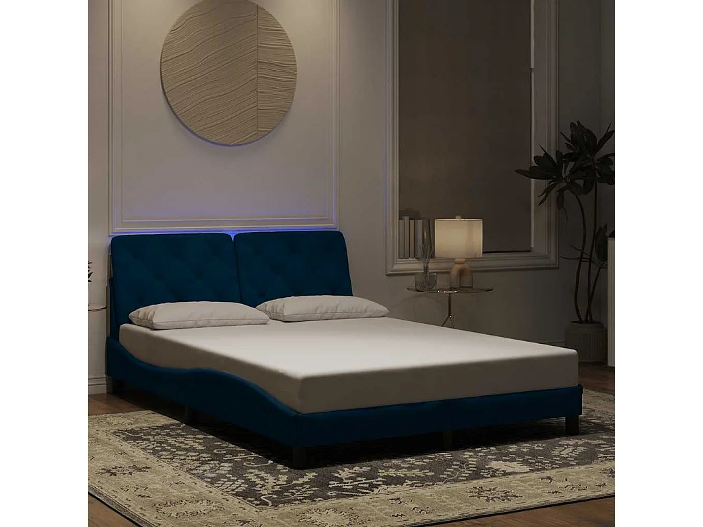 Bedframe met LED zonder matras fluweel blauw 140x190 cm