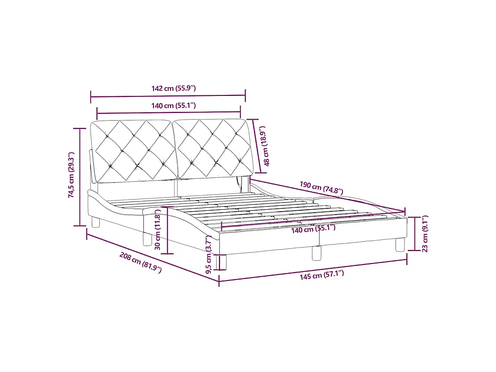 Bedframe met LED zonder matras fluweel blauw 140x190 cm