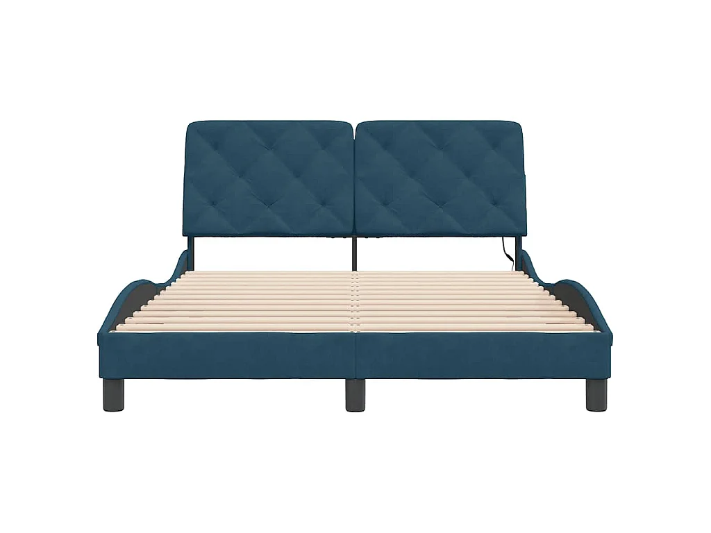 Bedframe met LED zonder matras fluweel blauw 140x190 cm