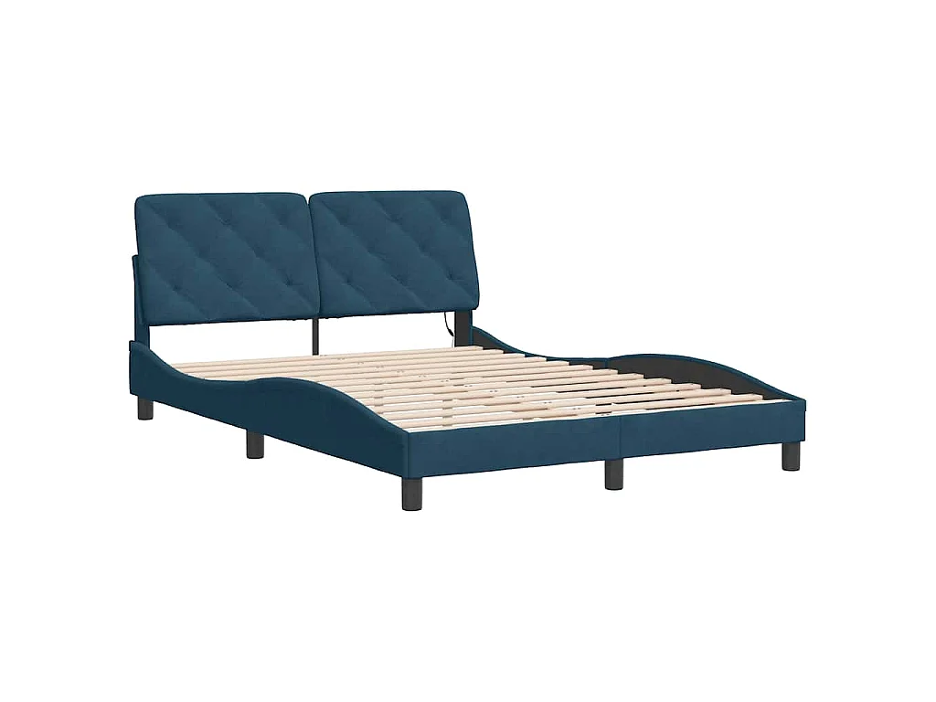 Bedframe met LED zonder matras fluweel blauw 140x190 cm