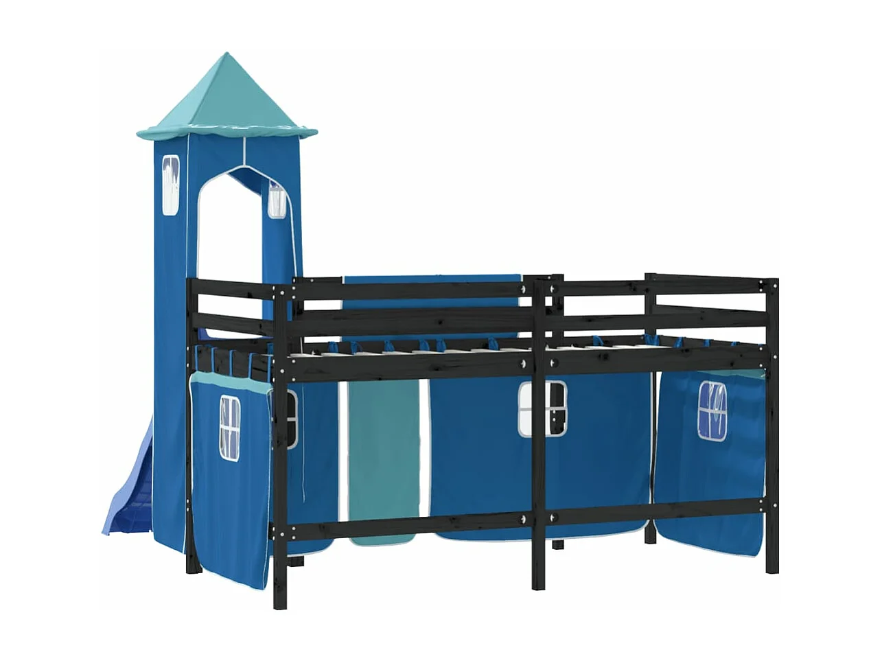 Kinderhoogslaper met toren 80x200 cm massief grenenhout blauw