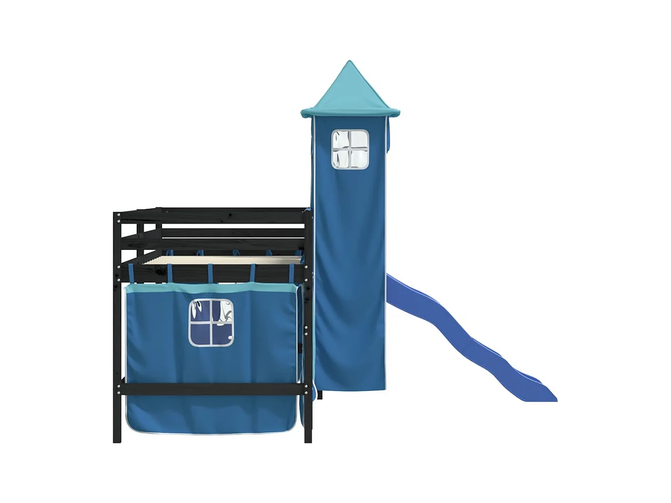 Kinderhochbett mit Turm Blau 80x200 cm Massivholz Kiefer