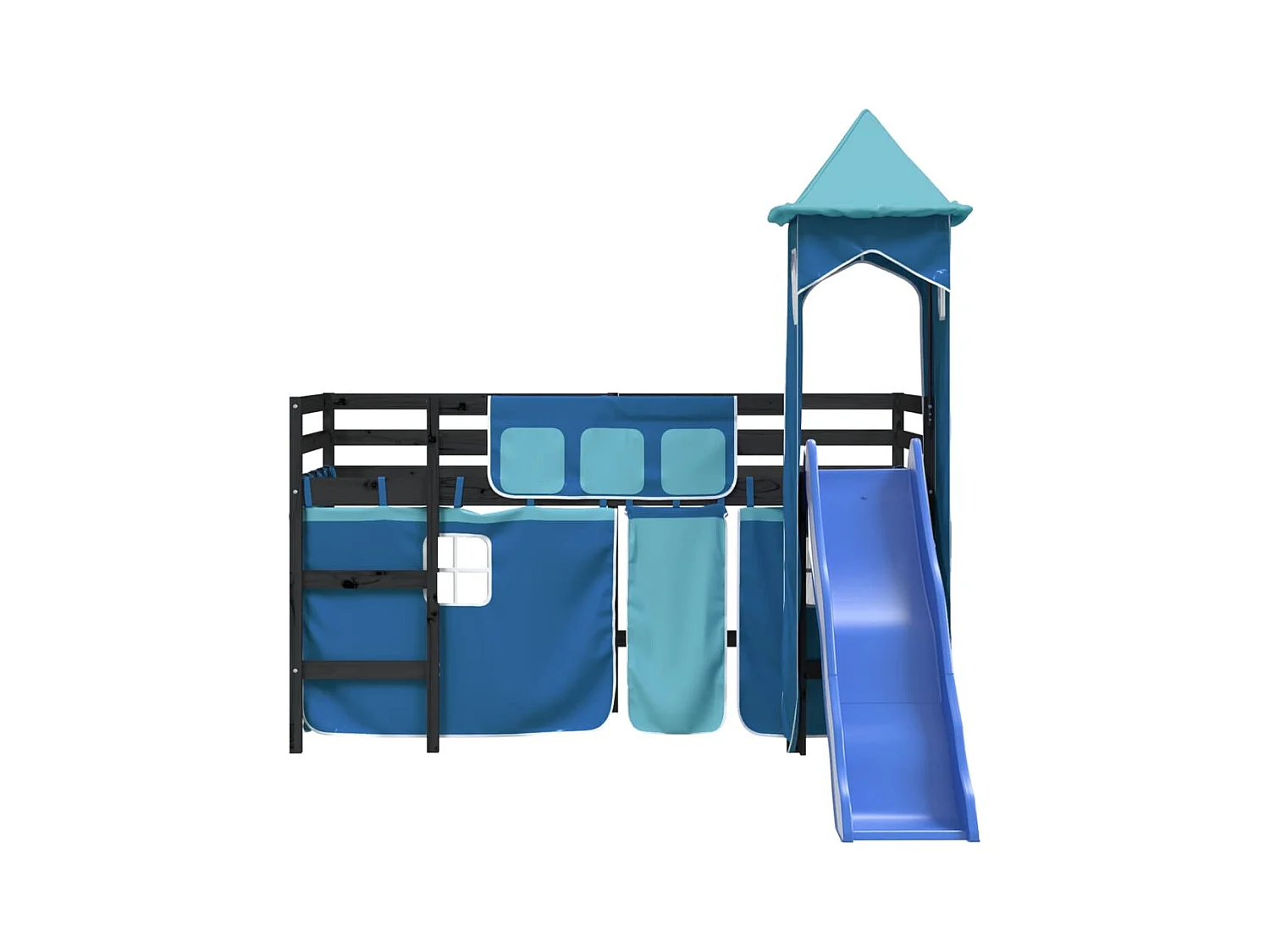 Kinderhochbett mit Turm Blau 80x200 cm Massivholz Kiefer