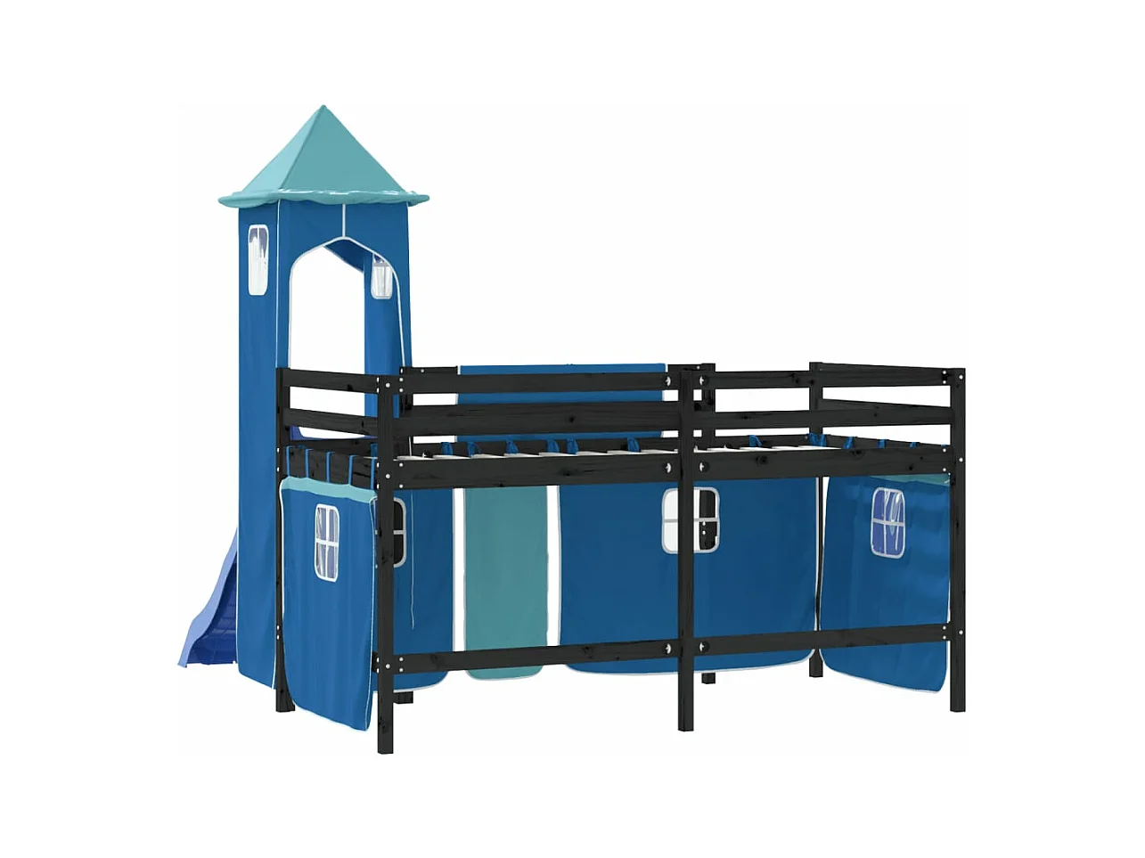 Kinderhochbett mit Turm Blau 80x200 cm Massivholz Kiefer