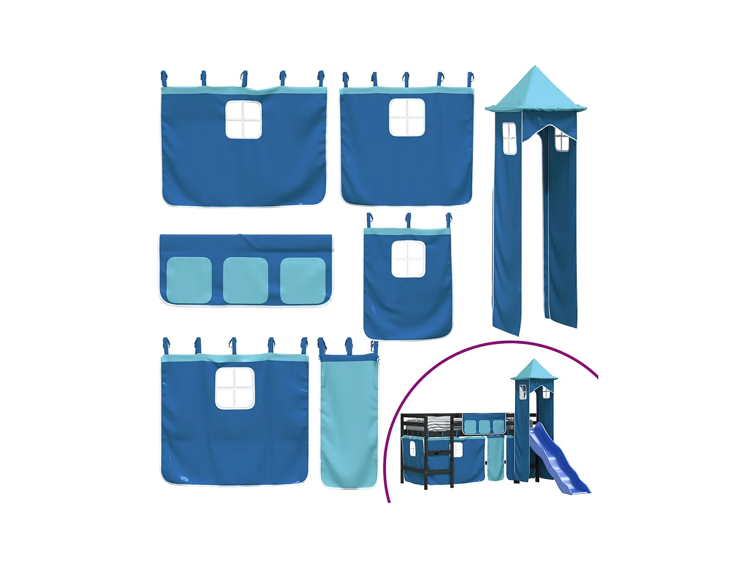 Kinderhochbett mit Turm Blau 80x200 cm Massivholz Kiefer