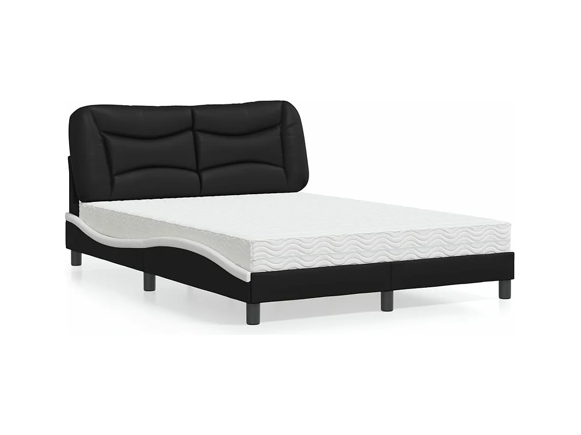 Lit avec matelas noir et blanc 120x200 cm similicuir