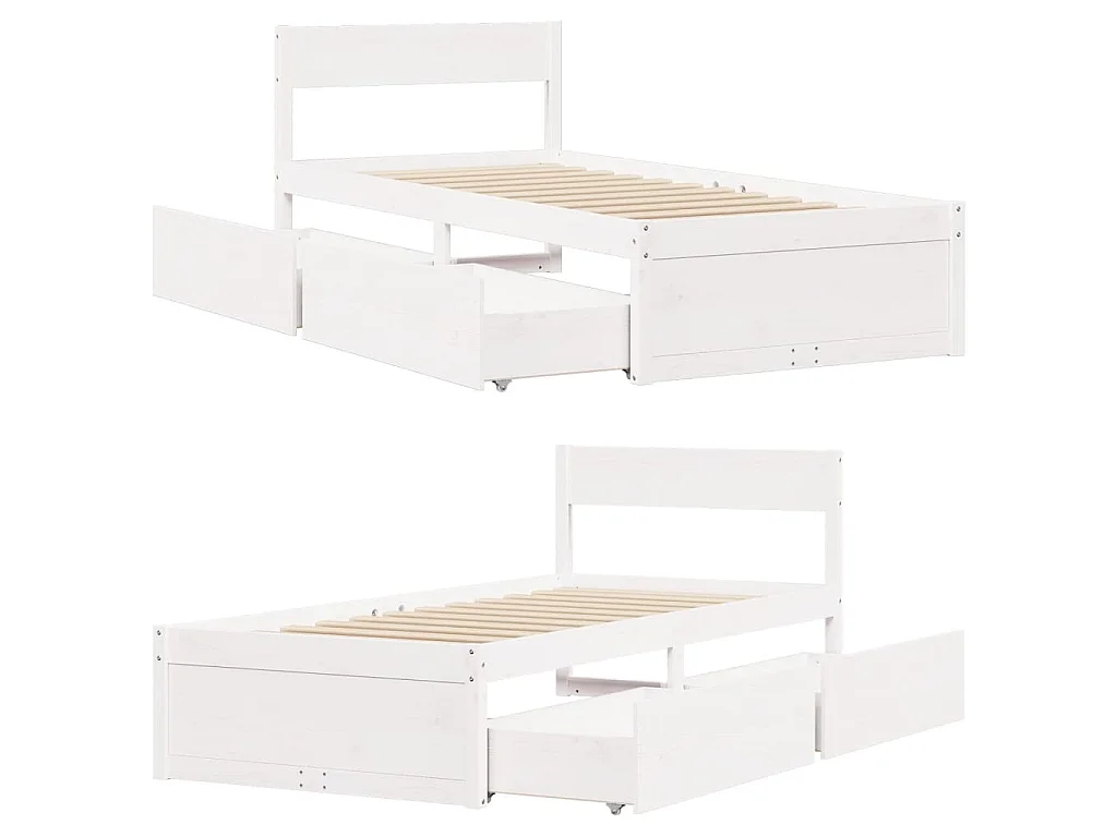 Bedframe zonder matras massief grenenhout wit 75x190 cm