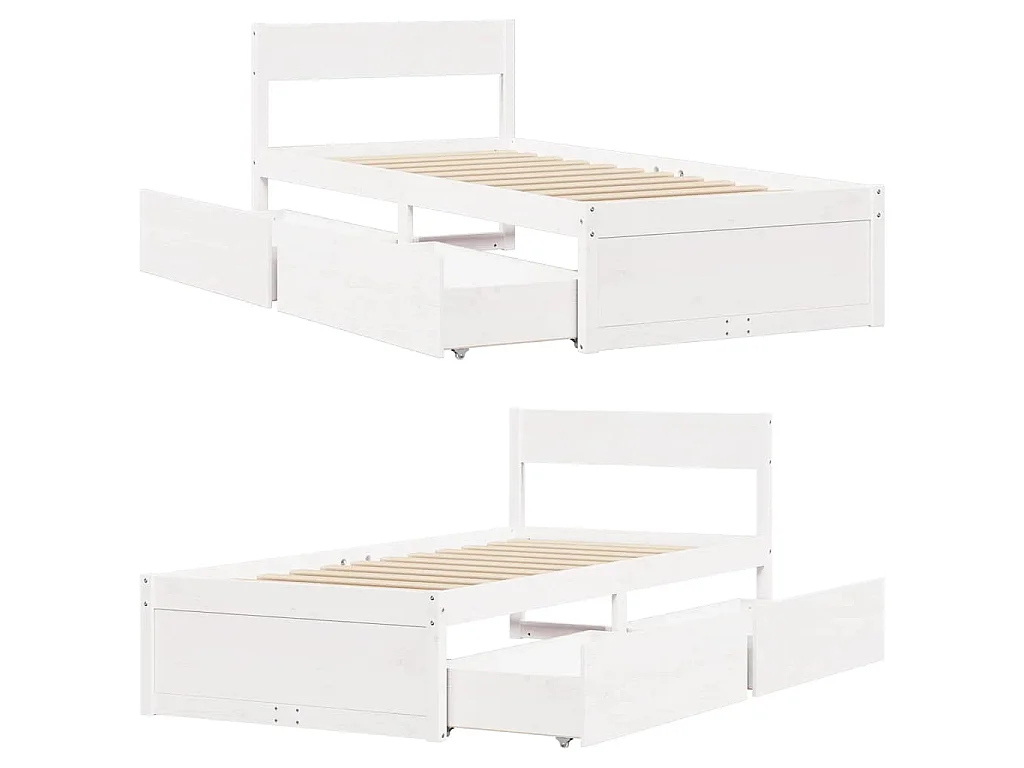 Bedframe zonder matras massief grenenhout wit 75x190 cm