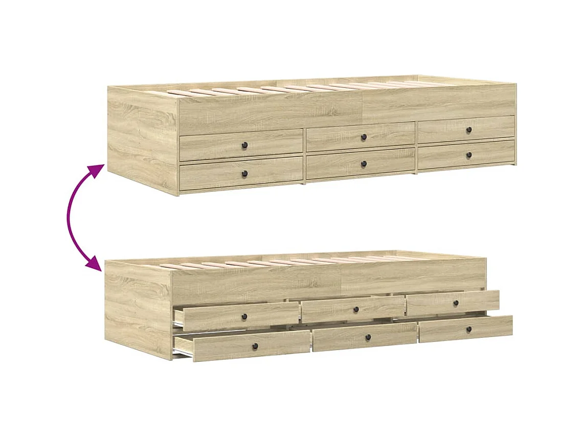 Lit de jour avec tiroirs sans matelas chêne sonoma 75x190 cm