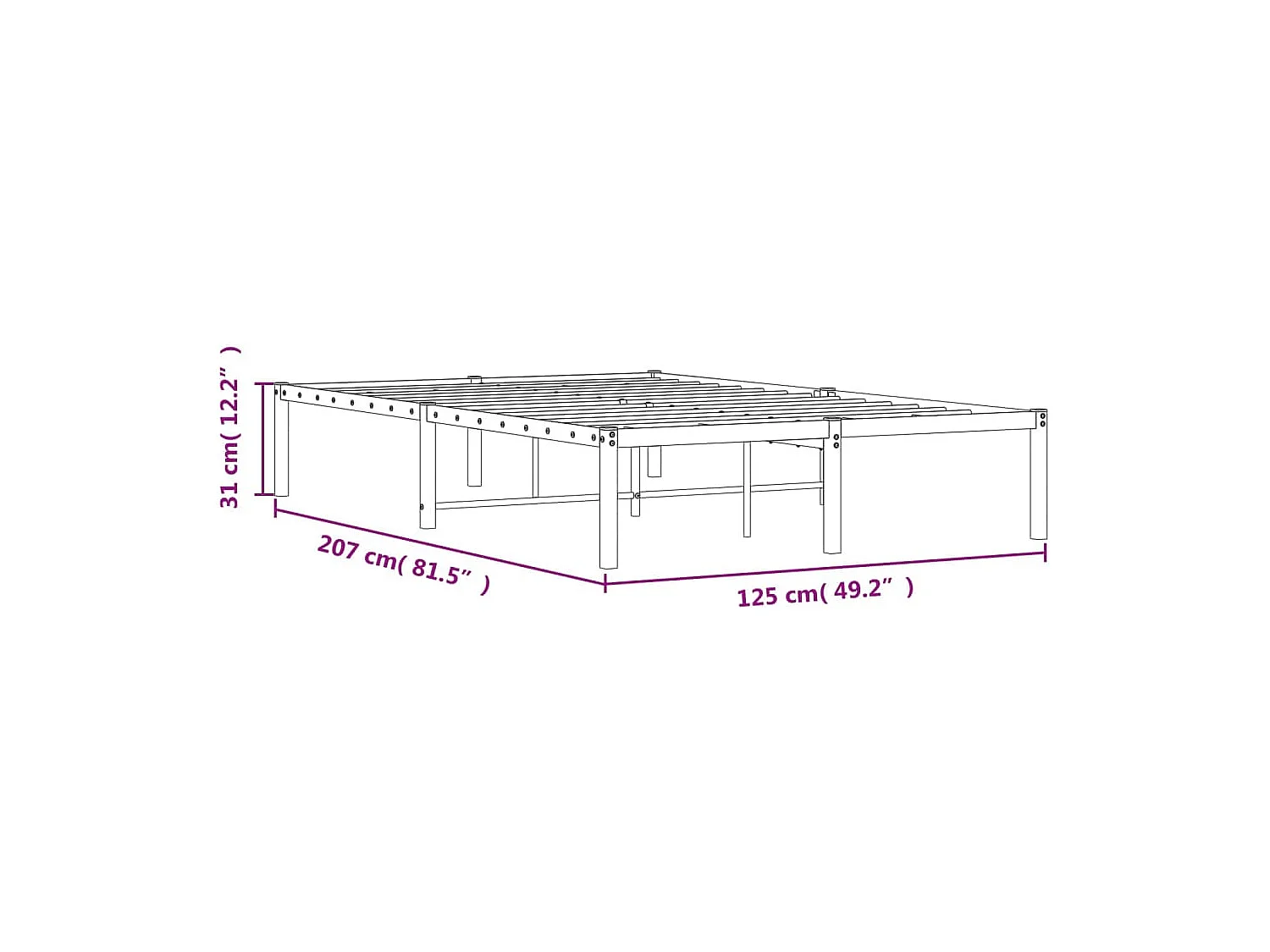 Cadre de lit métal sans matelas noir 120x200 cm