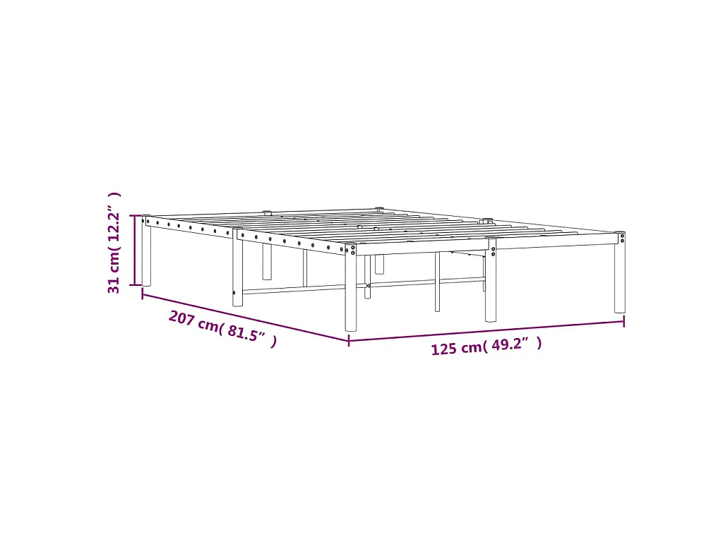 Cadre de lit métal sans matelas noir 120x200 cm