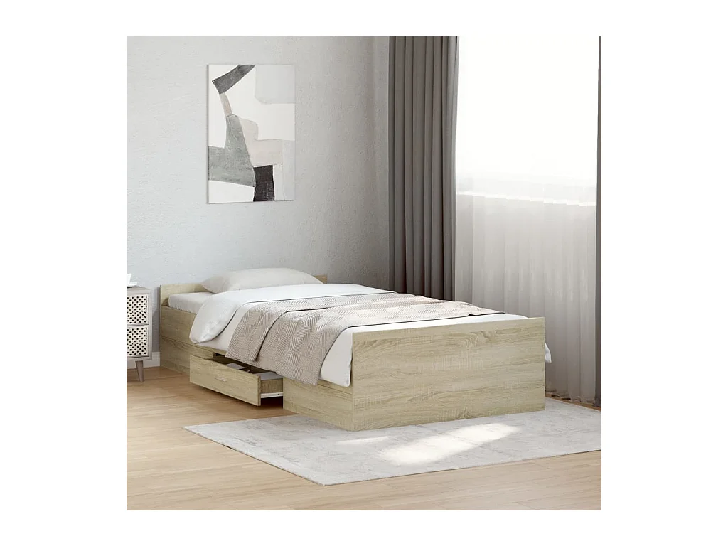 Cadre de lit avec tiroirs sans matelas chêne sonoma 100x200 cm