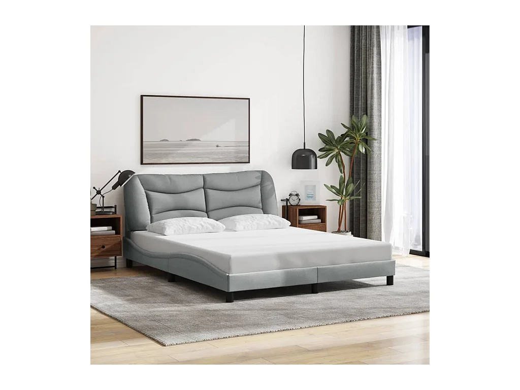 Cadre de lit sans matelas gris clair 160x200 cm tissu