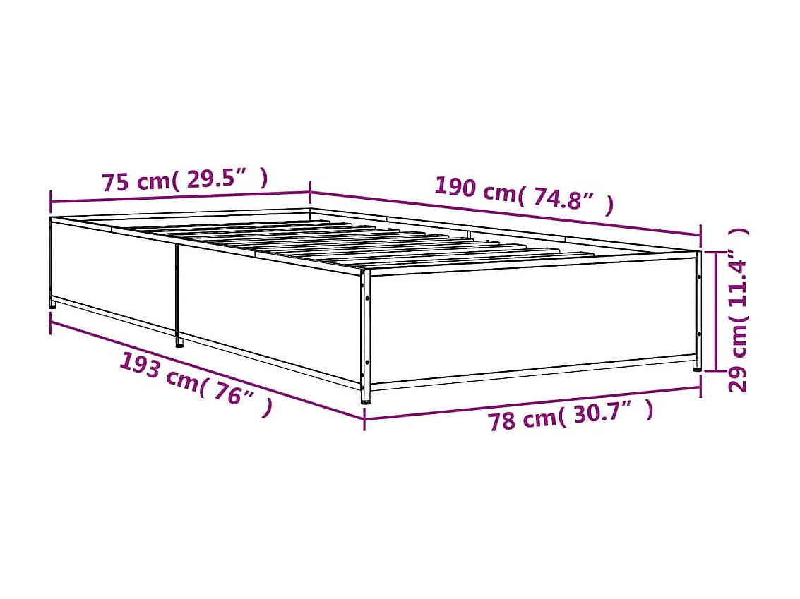Cadre de lit sans matelas sonoma gris 75x190 cm