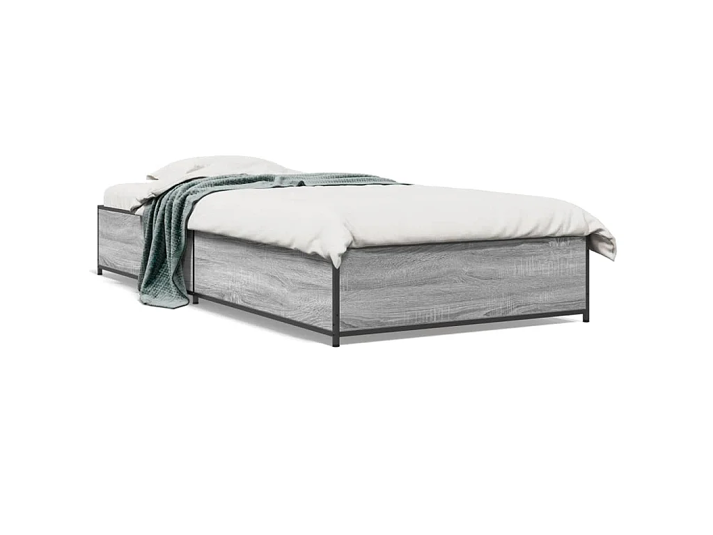 Bedframe bewerkt hout en metaal grijs sonoma eiken 75x190 cm