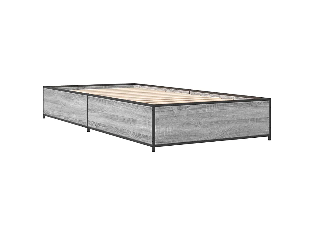 Bedframe bewerkt hout en metaal grijs sonoma eiken 75x190 cm