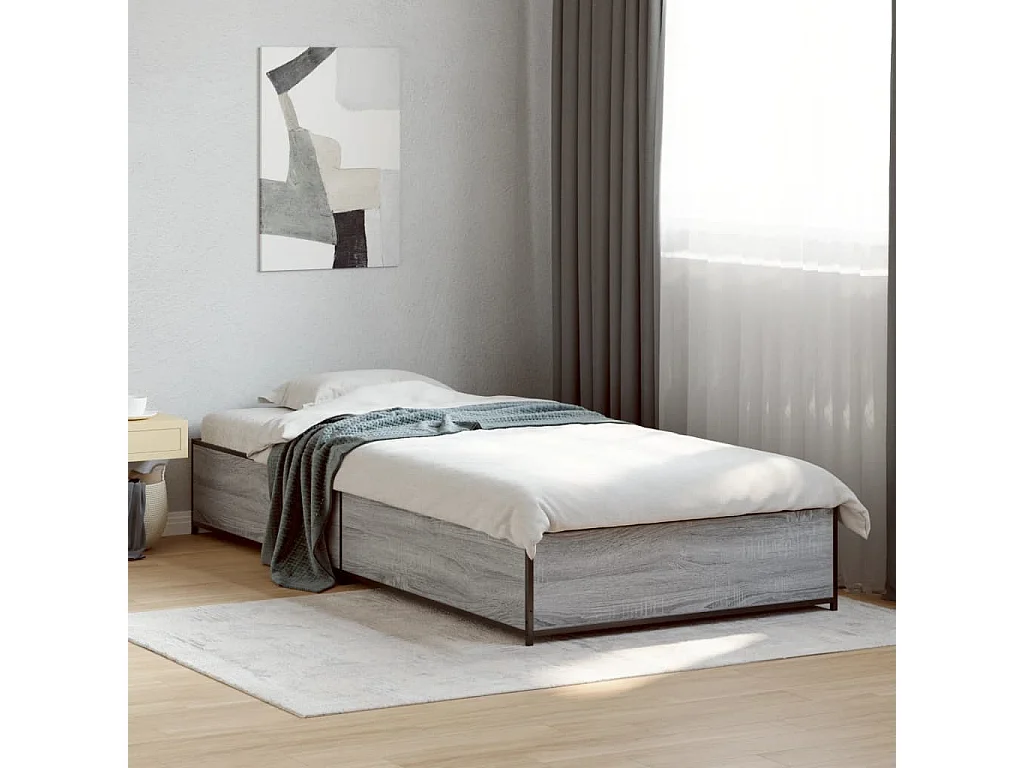 Bedframe bewerkt hout en metaal grijs sonoma eiken 75x190 cm