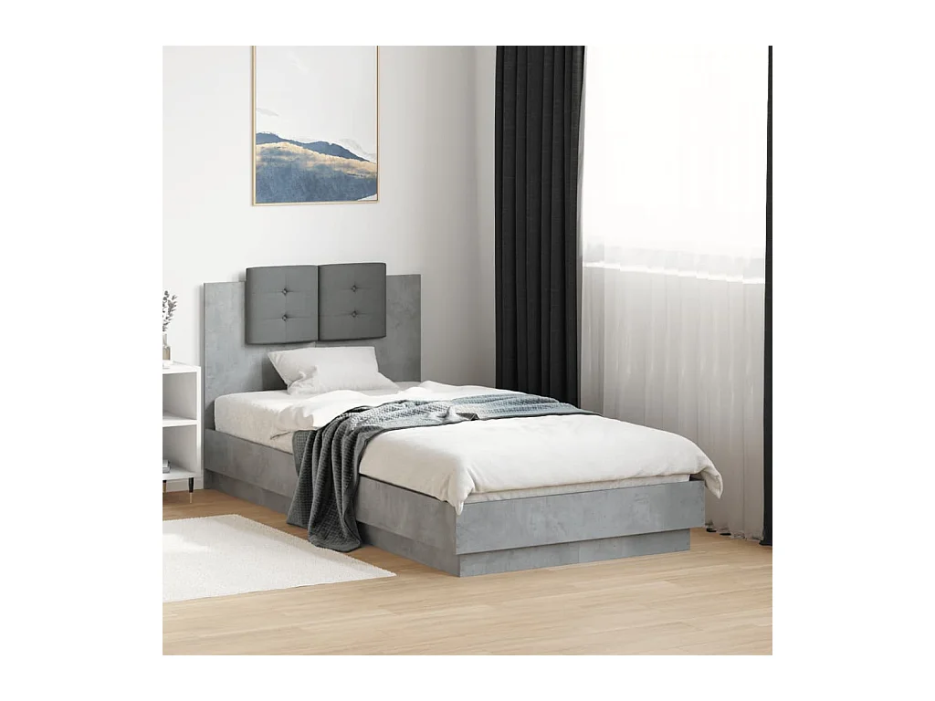 Bettgestell mit Kopfteil Betongrau 75x190 cm Holzwerkstoff