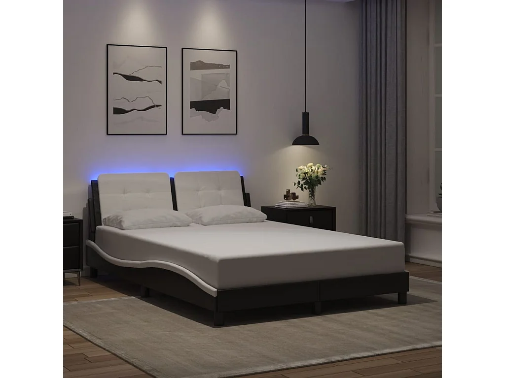 Cadre de lit avec LED sans matelas Zadar noir et blanc 140x190 cm