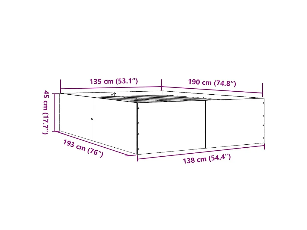 Cadre de lit sans matelas gris béton 135x190 cm