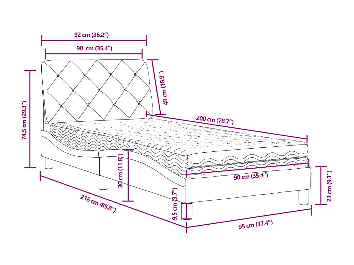Bed met matras fluweel blauw 90x200 cm