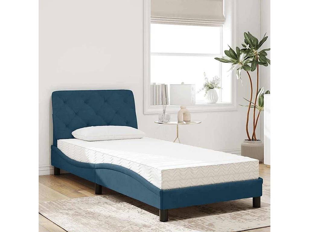 Lit avec matelas bleu 90x200 cm velours