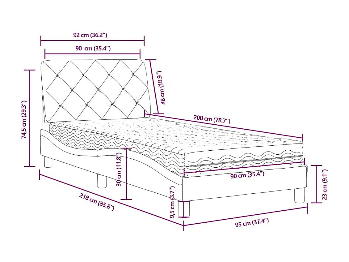 Lit avec matelas bleu 90x200 cm velours