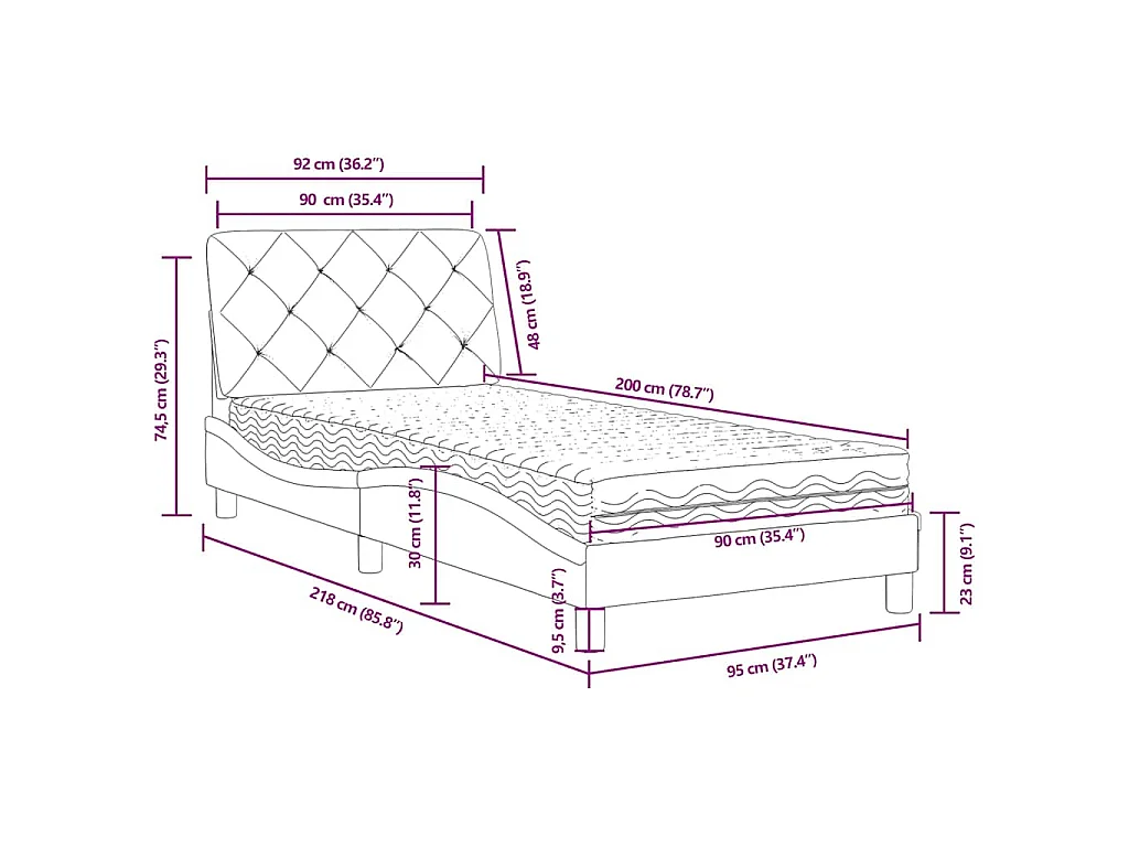 Letto con Materasso Blu 90x200 cm in Velluto