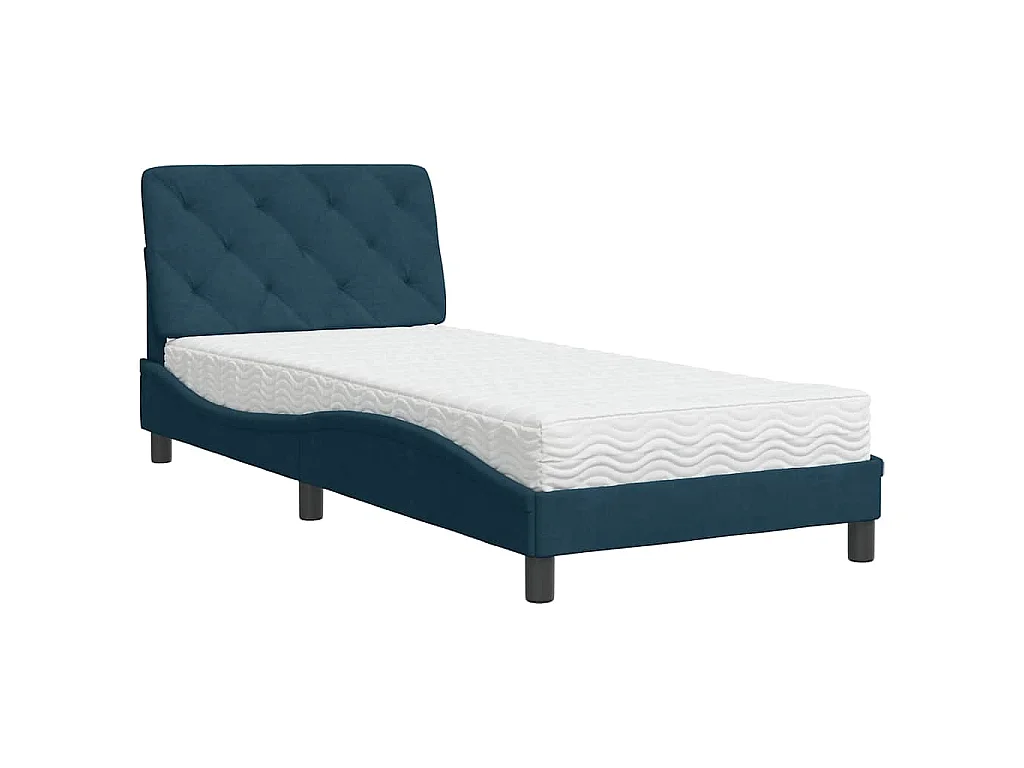 Lit avec matelas bleu 90x200 cm velours