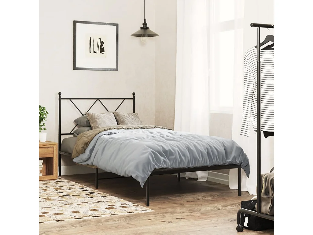 Cadre de lit métal sans matelas avec tête de lit noir 90x190 cm