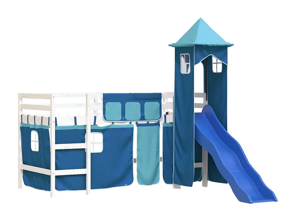 Lit mezzanine enfants avec tour sans matelas bleu 90x200 cm