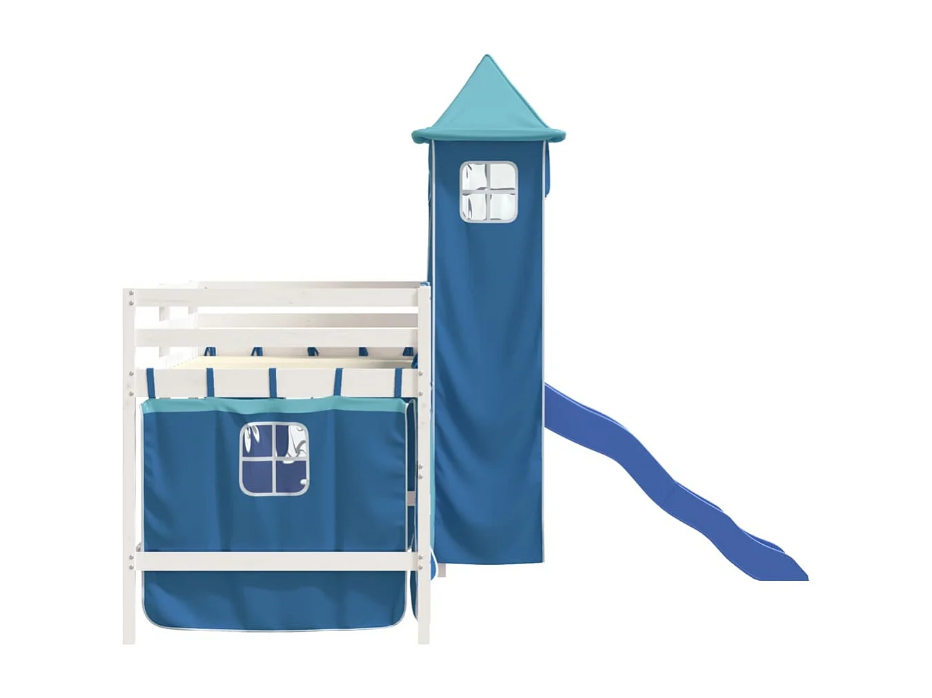 Lit mezzanine enfants avec tour sans matelas bleu 90x200 cm