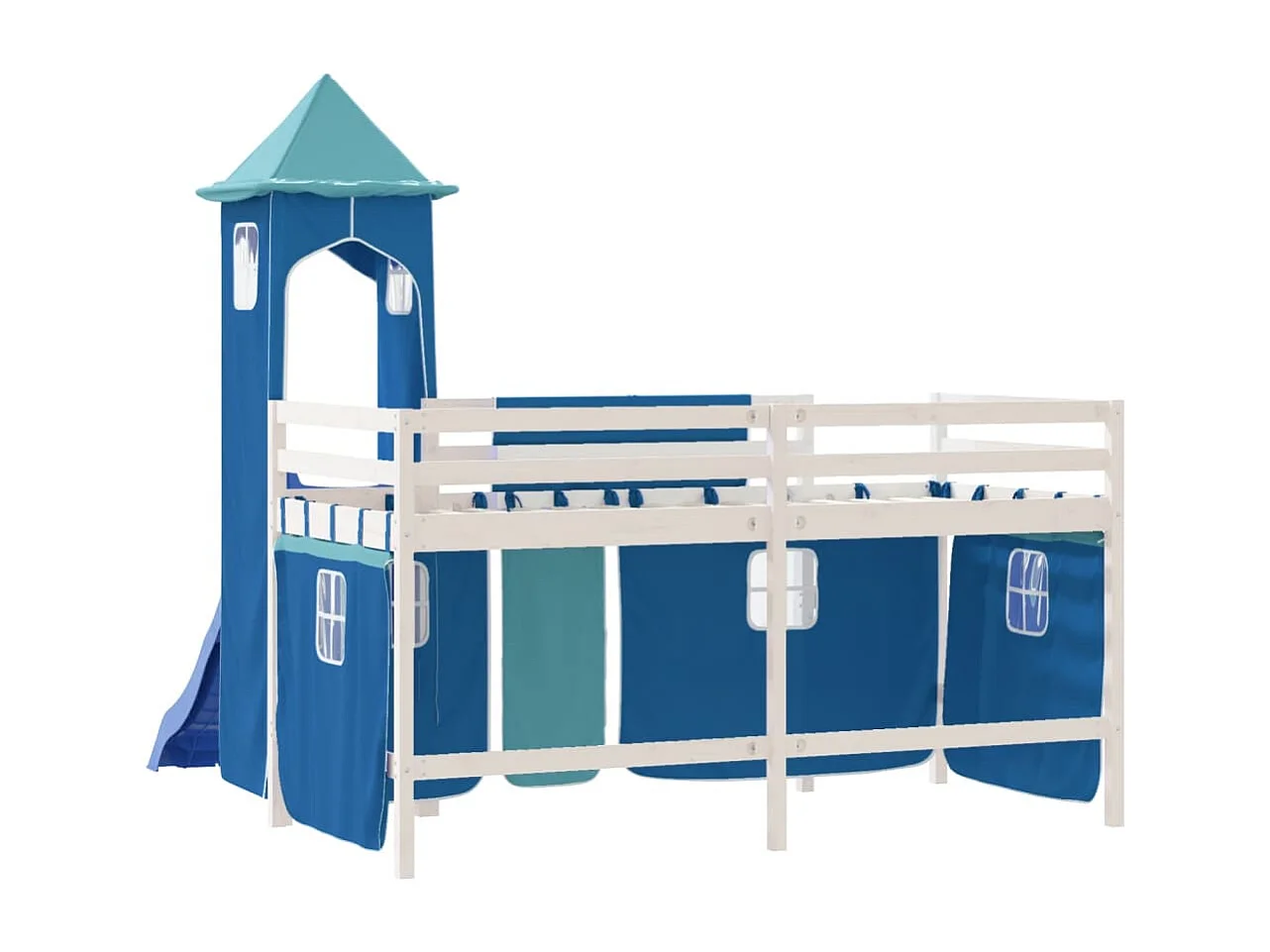 Lit mezzanine enfants avec tour sans matelas bleu 90x200 cm