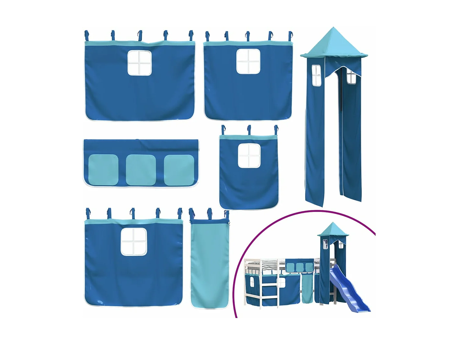 Lit mezzanine enfants avec tour sans matelas bleu 90x200 cm