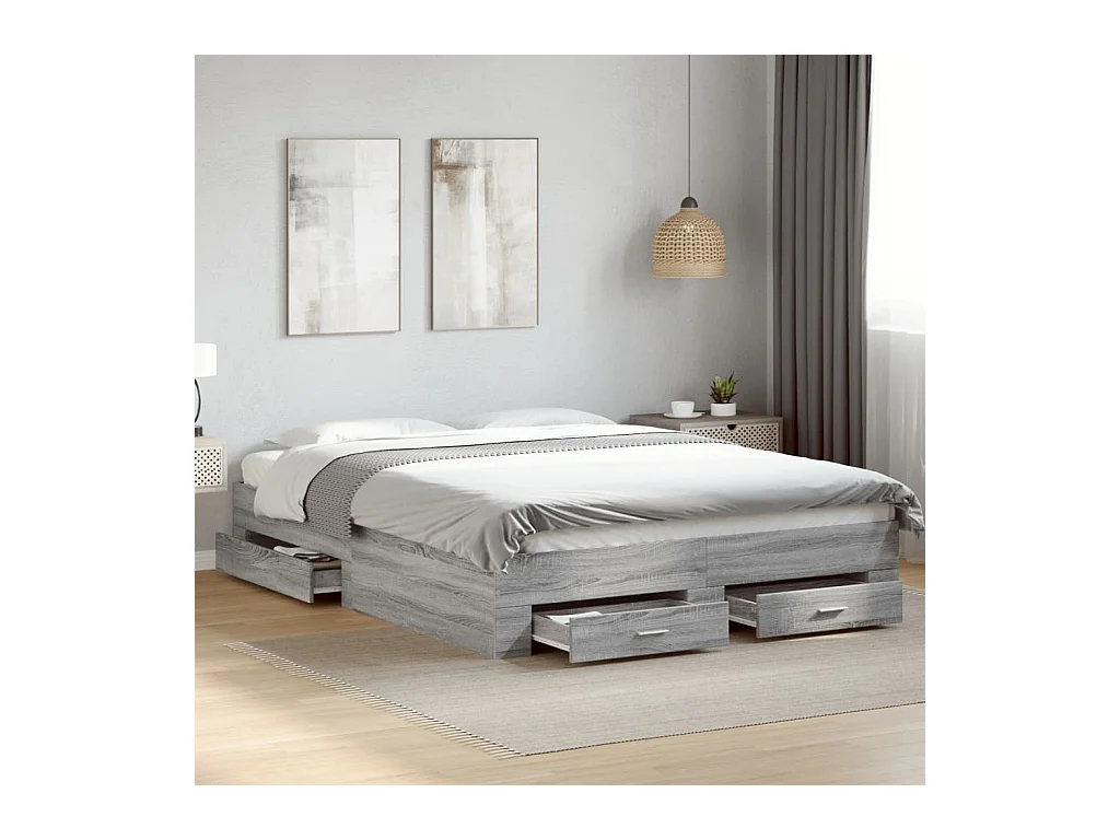 Cadre de lit avec tiroirs sans matelas sonoma gris 160x200 cm